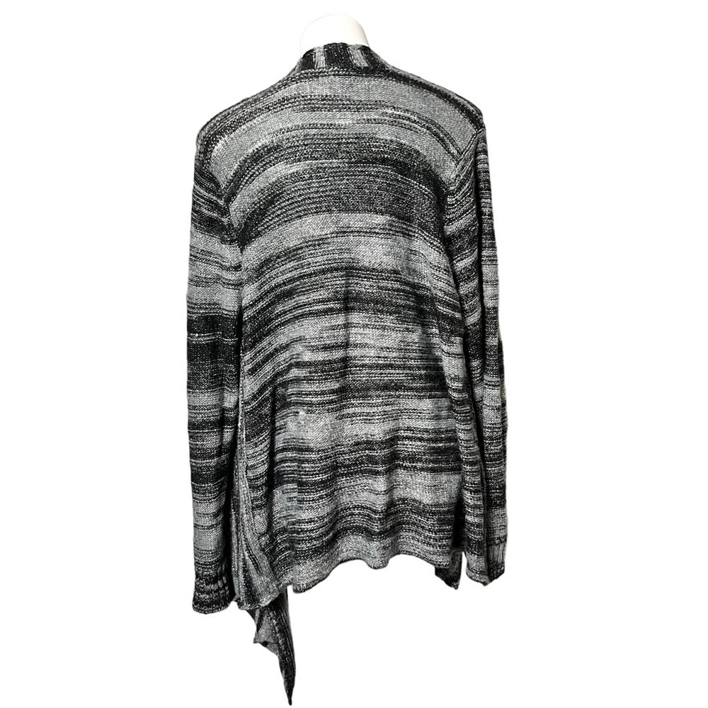 ana Striped Drape Front Cardigan Size 2X Gray/Black - Picture 3 of 4